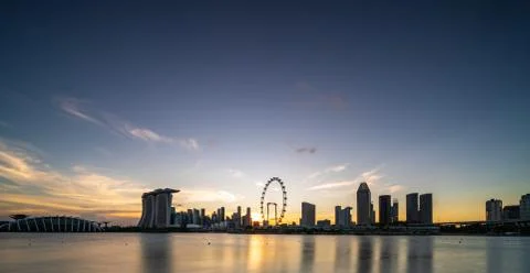 Singapore skyline with beautiful sunset sky Stock Photos