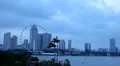 Singapore Skyline Dusk, Flyer, Marina Bay, Benjamin Sheares Bridge, Skyscrapers HD Footage