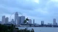 Singapore Skyline Dusk, Flyer, Marina Bay, Benjamin Sheares Bridge, Skyscrapers HD Footage