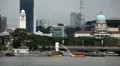 Singapore Skyline, Merlion Park, Esplanade Bridge, Victoria Concert Hall HD Footage