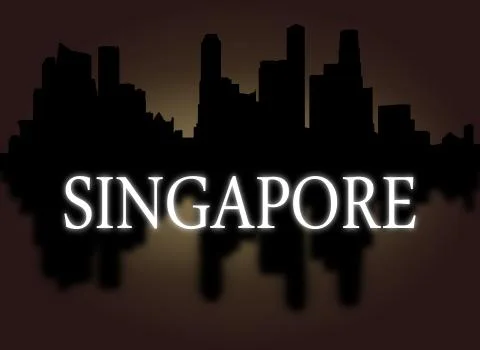 Singapore skyline reflected with dramatic sky and text illustration Stock Illustration