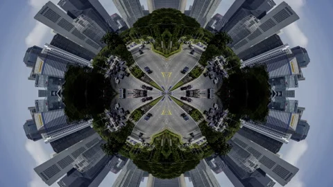 Singapore skyline turned into abstract tiny planet Stock Footage 308973897