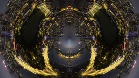 Singapore skyline turned into abstract tiny planet Stock Footage 308981670