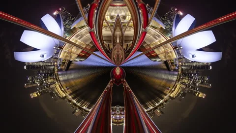 Singapore skyline turned into abstract tiny planet Stock Footage 308999116