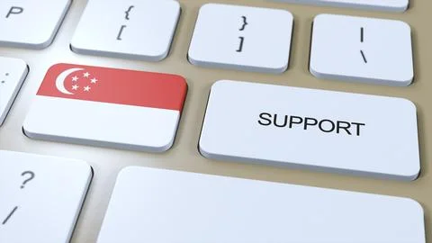Singapore Support Concept. Button Push 3D Illustration. Support of Country .. Illustrazione stock