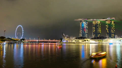 Singapore time lapse night light laser show Stock Footage 53318800
