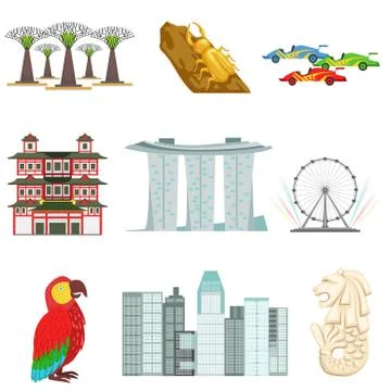 Singapore Touristic Symbols Set Stock Illustration