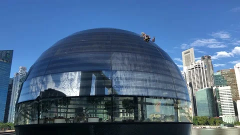 Singapore: Workers on new Apple Flagship Store at Marina Bay Sands, 4K Stock Footage 146055959