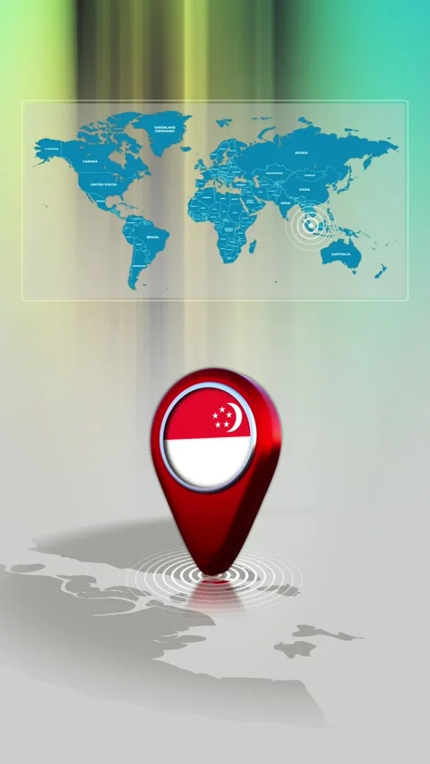 Singapore World Map Pin Location Background Loop Vertical Stock Footage 342384708