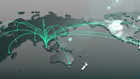 Singapore to the world spread connection map animation Video stock 154947713