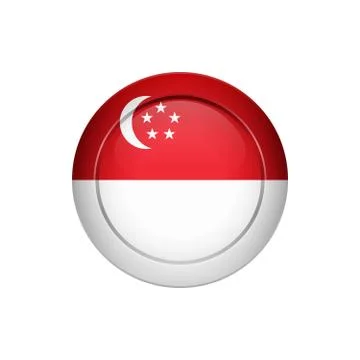 Singaporean flag on the round button, vector illustration Stock Illustration