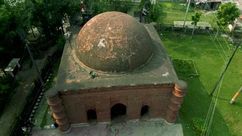 Singar Mosque Bagerhat a small mughal sultanate architecture drone view Stock Footage 247912603
