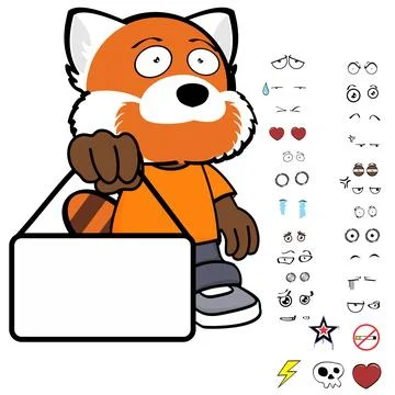 Singboard red panda kid character Stock Illustration