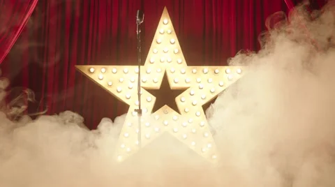 Singer Coming on the Stage in Clouds of Smoke Stock Footage 58644378