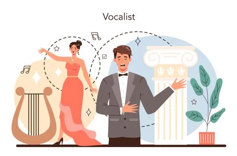 Singer concept. Opera performer singing on stage. Vocal music show Stock Illustration