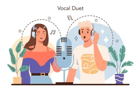 Singer concept. Performer singing with microphone on stage. Vocal music Stock Illustration