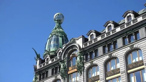 The Singer House is also known as the House of Books, Nevsky Prospect. Stock Footage 155672451