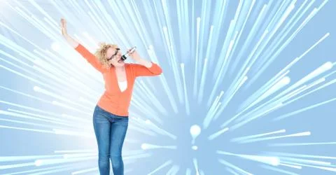 Singer with light speed perspective glow backgorund Foto stock
