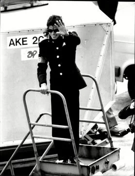 Singer Michael Jackson On His Arrival At Heathrow Airport. Fotos de archivo