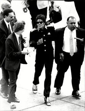 Singer Michael Jackson On His Arrival At Heathrow Airport. Fotos de archivo