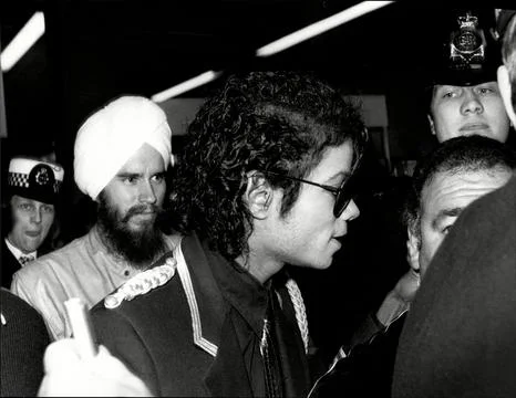 Singer Michael Jackson On His Arrival At Heathrow Airport. Fotos de archivo