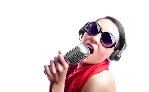 Singer with microphone Stock Photos