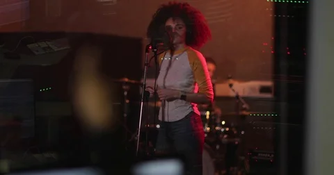 Singer in a music recording studio Stock Footage 82666041