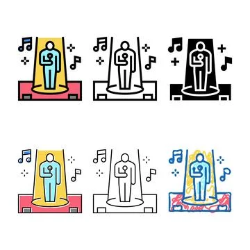 Singer performance song on variations stage color icon vector Illustrazione stock