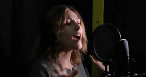 Singer Recording Funny Track In Studio Stock Footage 149082685
