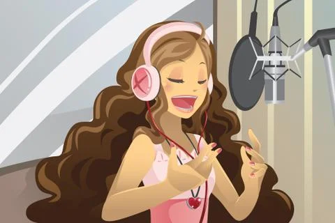Singer in recording studio Stock Illustration