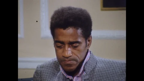 Singer Sammy Davis Jr is interviewed in studio about his career, UK 1968 Stock Footage 133278718