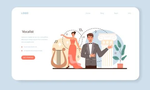 Singer web banner or landing page. Opera performer singing on stage. Stock Illustration