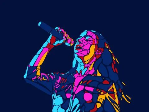 Singer woman character. Abstract color illustration, line design Stock Photos