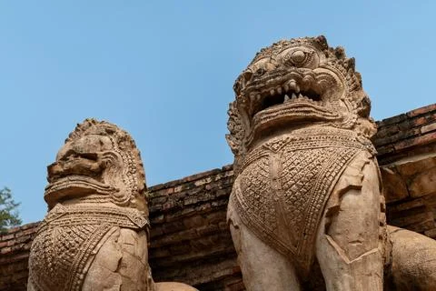 Singha statues in the temple Stock Photos