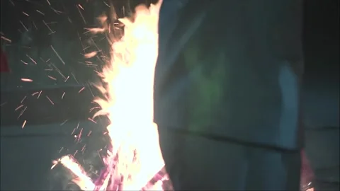 Singing and dancing at the bonfire party Stock Footage 252481812