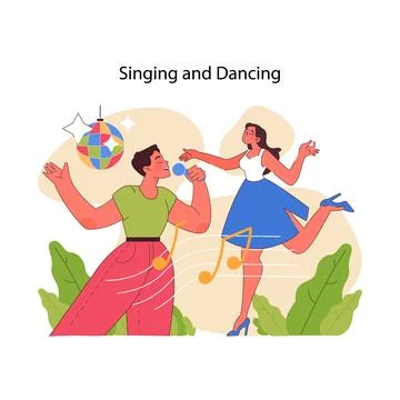 Singing and dancing concept. Flat vector illustration Illustrazione stock