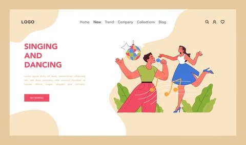 Singing and dancing concept. Flat vector illustration Illustrazione stock