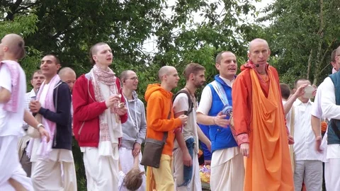Singing and dancing of the Hare Krishnas Stock Footage 77996057