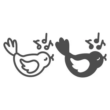 Singing bird with musical notes line and solid icon, gardening concept, bird Ilustración de archivo