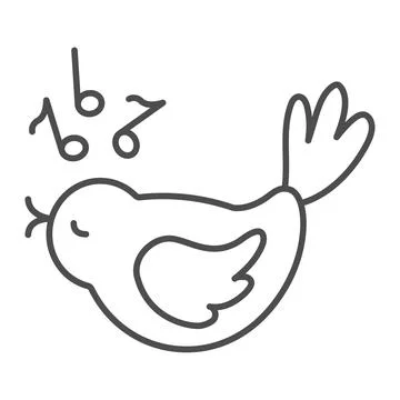 Singing bird with musical notes thin line icon, gardening concept, bird sings a Ilustración de archivo