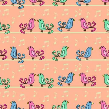 Singing birds and notes Stock Illustration