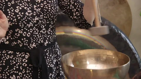 Singing bowl therapy Stock Footage 145869485