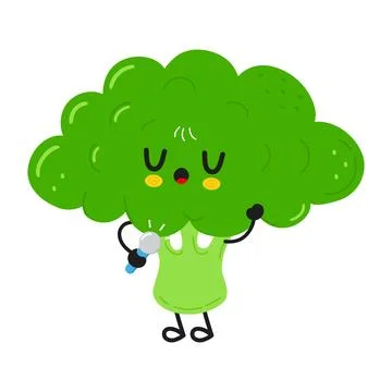 Singing broccoli character with microphone. Stock Illustration
