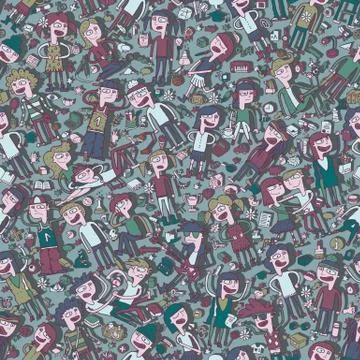 Singing children and school objects seamless pattern Stock Illustration