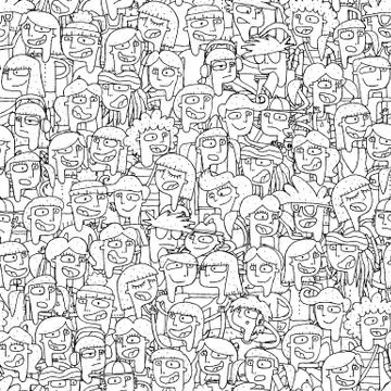 Singing children choir seamless pattern in black and white Stock Illustration