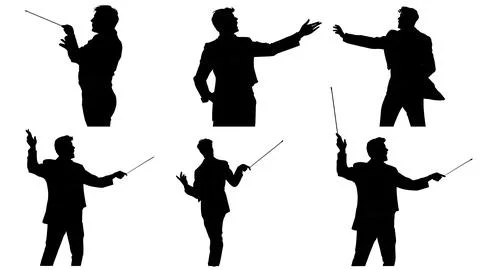 Singing Conductor Leading Choir Silhouette Collection Stock Illustration