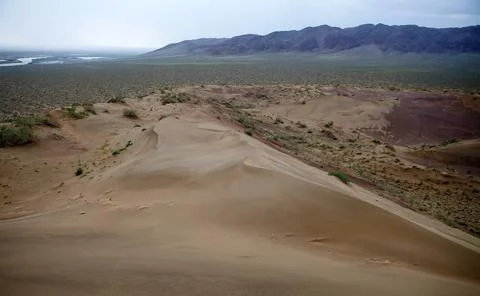 The singing dune in the Aktau mountain range at the Altyn Emel National Par.. Stock Photos