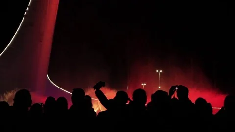 Singing fountains and crowd of people, Sochi, Russia. Olympic park. Stock Footage 69084853
