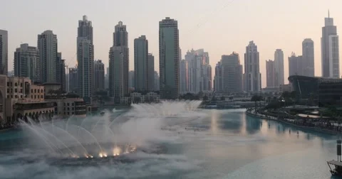 Singing fountains at sunset Stock Footage 62812627