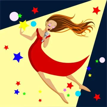 Singing girl. Pop singer Vector illustration flat cartoon illustration isolated Stock Illustration